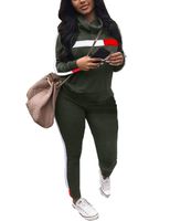 Women's 2 Piece Tracksuit Set Cowl Neck Sweatshirt and Sweatpants Joggers Outfit Sweatsuit Army Green Large