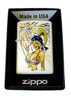 Zippo Custom Lighter - Sexy Fireworks USA Bikini Big Boobs Babe White Matte