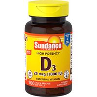 Sundance Vitamin D3 Supplement 1000 IU Softgels, 100 Count