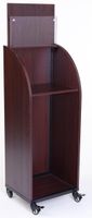 Displays2go Red Mahogany Finish Mobile Newspaper Stand with Adjustable Shelf Clear Acrylic Display Pocket and Swiveling Casters Included (WNPROPDRM)