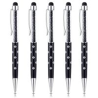 5Pcs -Carving Stylus Pens Crystal 2 in 1 Slim Capacitive Stylus And Ballpoint Pen for Universal Touch Screens Tablets iPhone x iPad Samsung Galaxy Android (Black)