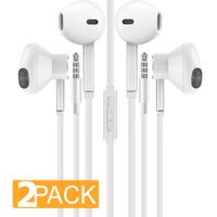 Earbud in-Ear Headphones [2-Pack] Premium Earphones with Microphone, Remote Slide Controller, HD Stereo and Noise Isolating Headset Compatible with iPhone, Android and BlackBerry - RP-LCM125 - White