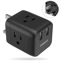 UK Ireland Scotland Travel Adapter Plug, TESSAN UK Power Adapter with 2 USB Ports 3 American Outlets, Adaptor for USA to England British London Hong Kong, Type G