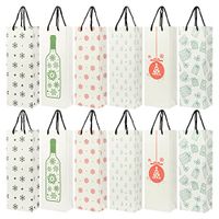 24-Pack Christmas Gift Wine Bags - Kraft Paper Bags, Paper Bags with Handles for Shopping, Christmas Gifts, 6 Assorted Designs - 15.3 x 3.2 x 5.5 Inches