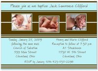 Style in Three Blue & Brown Baptism Invitations Christening Invitations - Set of 20