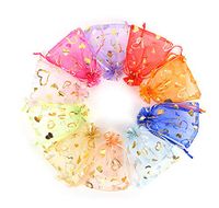 Outdoorfly 100PCS Organza Bag 4x6 with Drawstring Mesh Jewelry Gift Pouch Favor Bags Bulk for Wedding Party Baby Shower(Mixed Heart)