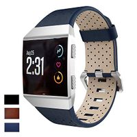 Taolla Compatible with Fitbit Ionic Bands, Breathable Leather Accessory Watch Band Strap Replacement Wristband Large Small Compatible with Fitbit Ionic for Women & Men, Dark Blue