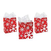 Red & White Snowflake Gift Bags (1 Dozen)