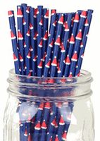 Christmas Hat Design Set of 100 Count Size 7 3/4 inch Holiday Design Paper Drinking Straw Baking Sticks Cake Pop Sticks For Cake Pops, Lollipops, Crafts, Cupcake Toppers, Rock Candy and Brownie Pops