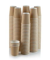 Set of 150 Ripple Insulated Kraft 12-oz Paper Cups – Coffee/Tea Hot Cups | Recyclable |3-Layer Rippled Wall For Better Insulation | Perfect for Cappuccino, Hot Cocoa, or Iced Drinks