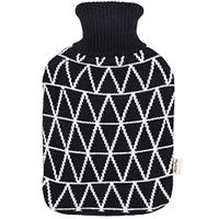 HomeTop Large 2 Liter Soft Classic Diamond Check Hot Water Bottle Knit Cover - ONLY Cover (2 L) (Black)