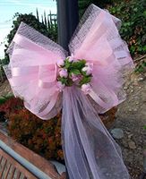 Large Pink Assembled Wedding Pew Bows with Rosebuds and Tulle Tails - 10" Wide, Set of 6, Reception, Aisle Decoration, Anniversary, Wedding Event, Birthday, Mother's Day, Fundraiser, Valentine's Day