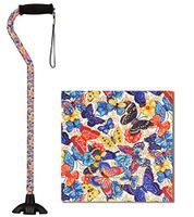 NOVA Medical Products NOVA Sugarcane, Walking Cane with All Terrain Rubber Quad Tip Base and Carrying Strap, Butterfly Symphony Design