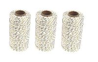 3 Rolls 2mm Two-Color Gold Wire Combined Cotton Thread 109 Yards/Roll String Durable Rope for Gardening Decoration DIY Crafts and Gift Wrapping (Gold Wire + White)