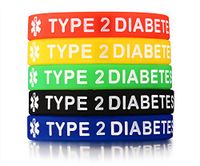 PJ Jewelry Type 2 Diabetes Medical ID Alert Awareness Silicone Bracelet Wristband Sports Band for Men,5Pcs