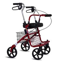 Walkers for Seniors with Seat Shopping Trolley, Four-Wheeled Walker with seat, Height Adjustable, Lightweight Folding Rolling Walkers (Color : Red)