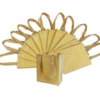 6x3x8" 12 Pcs. Small Metallic Gold Reusable Glitter Gift Bags with Handles, Birthday Party Favor Bags Bags for Weddings, Holidays and All Occasions
