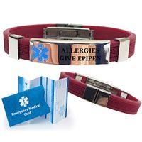 "Allergies Give EPIPEN" Designer Medical Alert ID Bracelet. Choose Color!