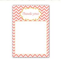 30 Blank Thank You Cards Coral Yellow Chevron Design Baby Shower Birthday Engagement Party + 30 White Envelopes