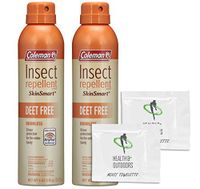 Coleman SkinSmart DEET-Free Aerosol Spray Insect Repellent, 6-Ounce - 2 Count - w/(2) Healthandoutdoor Hand Wipes