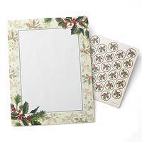 Painterly Holly Stationery Paper Wiith Seals - 25 Count