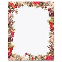 Pines and Berries Christmas Letter Papers - Set of 25 Christmas stationery papers are 8 1/2" x 11", compatible computer paper
