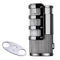Cigar Ligther Gift Set, Triple Jet Flame Butane Cigarette Torch Lighter with Cigar Punch Attachment (Black)