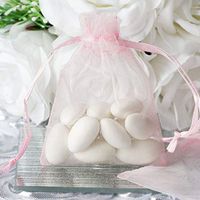 Tableclothsfactory 10PCS Pink Organza Gift Bag Drawstring Pouch Wedding Favors Bridal Shower Treat Jewelry Bags - 3"x4"