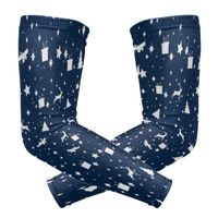 Fashion Sports Arm Supports Christmas Reindeers Gifts Space Blue Basketball Shooter Sleeves Sunscreen Cuff Stretched Fabric for Football, Volleyball, Baseball Protection, Youth & Adult Sizes(1 Pair)