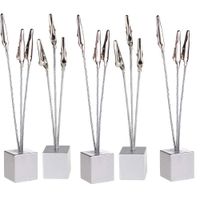 5 Pcs Cube Base 3-Branch Tree Style Memo,Photo Clip,Paper Holder,Table Number Holder for Wedding Party Sliver