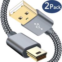 SIOCEN Mini USB 2.0 Cable Braided,Type A to Mini-B Charger Cord Compatible Garmin Nuvi GPS,PS3 Controller,GoPro Hero 3+,Digital Camera,Dash Cam,MP3 Player Sync,PDA Playstation 3 Charging 2 Pack 6.6ft