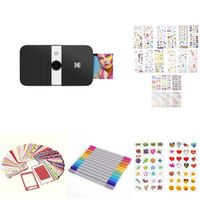 KODAK Smile Instant Print Digital Camera Black/White with 2ʺx3ʺ Premium Zink Photo Paper (20 Sheets), Soft Camera case, Zink Paper Unique Colorful Stickers & Photo Album Accessories