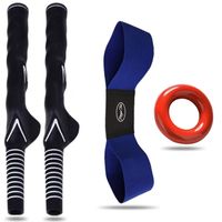 FINGER TEN Golf Swing Grip Trainers Value 2 Pack and Arm Band Weighted Ring Practice Tool Aid, Quality Standard Training for Right Left Hand Golfer Set (Left-Handed Golfer+Swing Arm Band+Weight Ring)