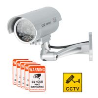 Dummy Camera CCTV Surveillance System with Realistic Simulated LEDs, findTop Fake Security Camera with 6 Pcs Warning Security Alert Sticker Decals