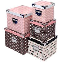 Nested Gift Boxes, Decorative for Storage or Christmas Holiday, Birthday Gifts and Presents Without Wrapping - Metal Reinforced Corners, Set of 5 Assorted Sizes (Pink, White & Cream)