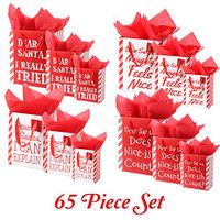 Dear Santa Funny 65 Piece Christmas Gift Bag Set with Tissue Paper and Gift Tags- Small, Medium, and Large Assorted Sizes- Reusable Present Gifting- Holiday Xmas Gift Bag Packaging