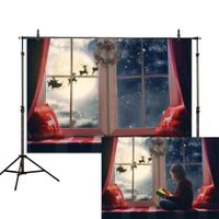 Allenjoy 7x5ft Christmas Photography Backdrop Window Snowflake Pillow Sill Moon Reindeer Santa Garland Wreath Xmas Holiday Family Party Kids Background Decoration Banner Photo Booth Studio Prop