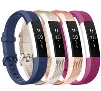 Tobfit Compatible with Alta Bands, 4 Pack, Soft TPU Classic Accessories Replacement Bands Compatible with Alta HR/Ace, Small Large (Large, Blue/Champagne Gold/Rose Gold/Fuchsia)