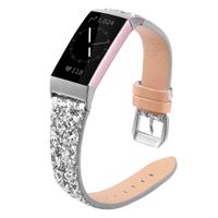 Meyicoo Glitter Band Compatible with Fitbit Charge 3 / Charge 3 SE Band Fitness Activity Tracker,Leather Bling Sparkly Breathable Soft Wristband Replacement Accessories Strap for Women Men(Silver)