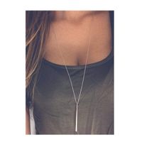 Artmiss Bar Pendant Necklace Gold Long Y-Necklace Delicate Lariat Chain Jewelry for Women and Girls (Silver)