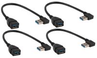 Dreokee Short USB Extension Cable, USB 3.0 Cable 9 inch 90 Degree Right Angle Male to Female Super Speed Cord Pack of 4