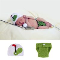 Newborn Baby Crochet Knitted Photo Photography Props Handmade Baby Hat Diaper Costume Outfit Hundred Days Photo Costume - 2019 New Golf Athlete Suit, Hand-Made Neonatal Photo Costume