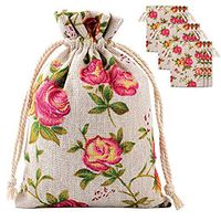 30 Pack Roses Pattern Double Drawstring Linen Bags Burlap Bags with Drawstring Gift Bags Jewelry Pouch for Wedding Party and DIY Craft 3.9 by 5.3 Inches (Roses Pattern Bags)