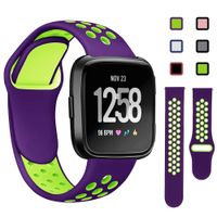 Lintelek Silicone Replacement Bands Compatible with Fitbit Versa, Eco-Friendly Wristband,Breathable Soft Bands, Washable Straps for 5.5-8.5 Inches Wrist, Quick Drying (Small, Purple Green)