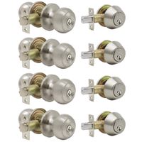 4 Set of Entry Door Knob and Single Cylinder Deadbolt Project Pack, Door Lockset for Home Entry Doors, Bedroom, Storeroom, Keyed Alike, Satin Nickel