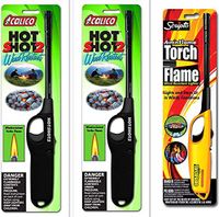 3 Pack Combo - 2 Pack Calico HOT Shot 2 Wind Resistant Lighters + Scripto Multi Purpose Lighter (Random Color) (Aim'n Flame II Wind Resistant