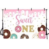MEHOFOTO Donut Sweet One Birthday Party Decorations Photo Studio Background Pink and Gold Girl Princess Happy 1st Birthday Donut Grow Up Decorations Banner Photography Backdrops for Picture 7x5ft