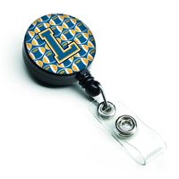 Caroline's Treasures CJ1077-LBR Letter L Football Blue and Gold Retractable Badge Reel, Belt Clip, Multicolor