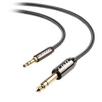 3.5 to 6.35 Cable, J&D Gold-Plated [Copper Shell] [Heavy Duty] 3.5mm 1/8" Male TRS to 6.35mm 1/4" Male TRS Stereo Audio Cable with Zinc Alloy Housing and Nylon Braid for iPhone, Amplifiers - 1.5 Feet