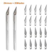 Art Knife Set, Lehosek Precision Hobby Art Utility Knife with Safety Cap Stainless Steel Art Blades Kit for Cutting Carving Art Creation (2knives+20blades)
